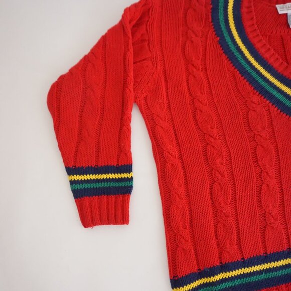 Vintage Hunt Club Red Cable Knit Cotton Sweater Varsity Tennis Preppycore M - Picture 7 of 8